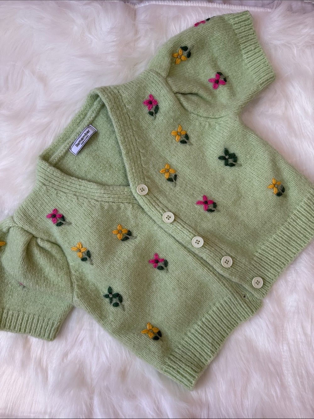 Kids Pale Green Floral Embroidered Cardigan